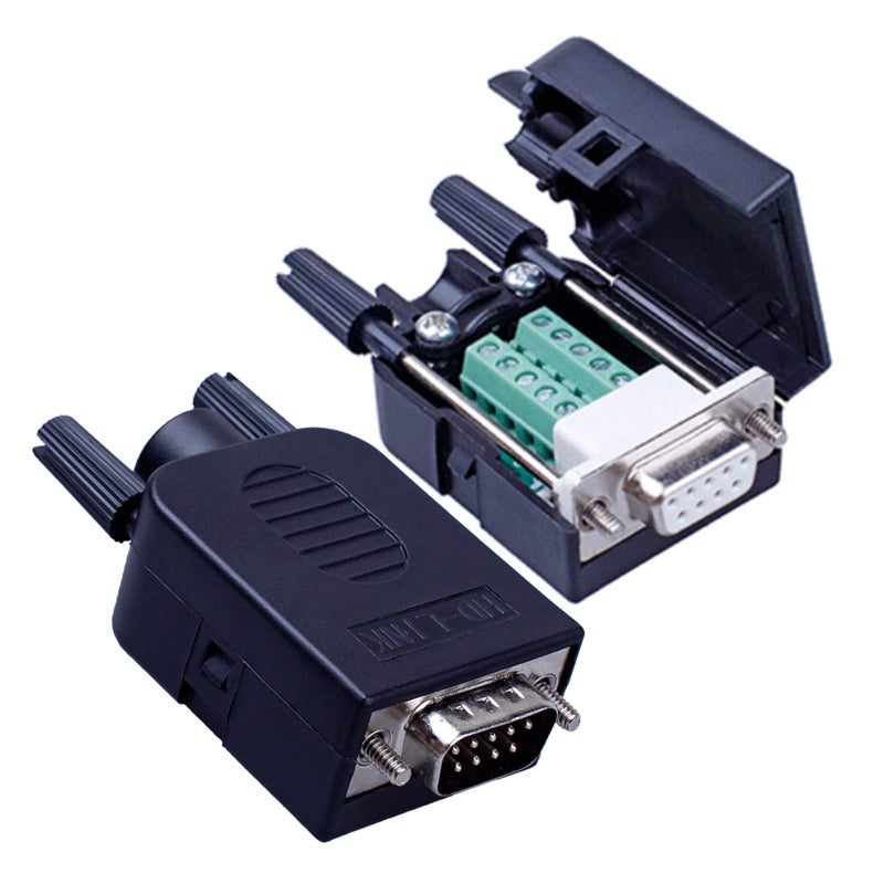 ANMBEST 2PCS DB9 Solderless RS232 D-SUB Serial to 9-pin Port Terminal Male Adapter Connector Breakout Board with Case Long Bolts Tail Pipe (Male+Female) - Image 1